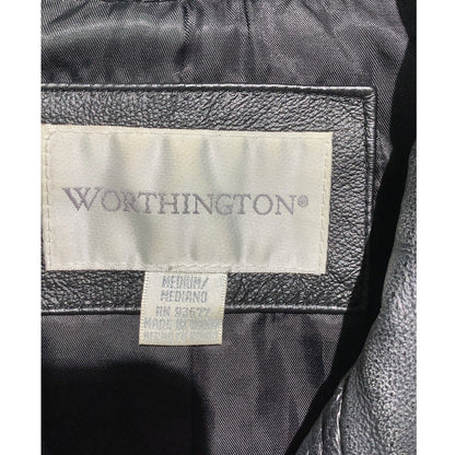 Worthington Women's M Black 100% Leather Full Zip Jacket Classic Collar