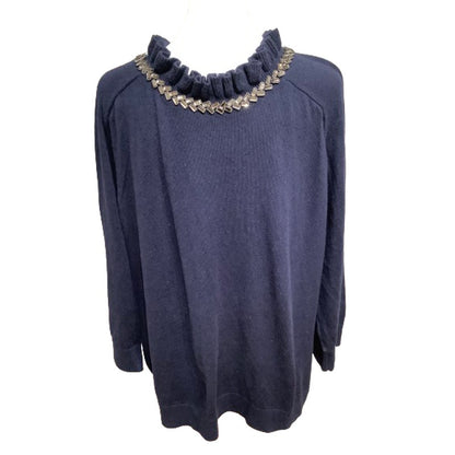 RSVP by Talbots Blue Sweater with Embellished Neckline M Feminine, Elegant Glam