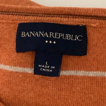 Banana Republic Orange Striped Cotton Sweater, Size L - Preppy, Cozy, Classic