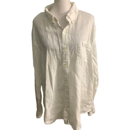 J.Crew White Slim Fit Button-Up Linen Blend Shirt XL Minimalist, Preppy, Classic