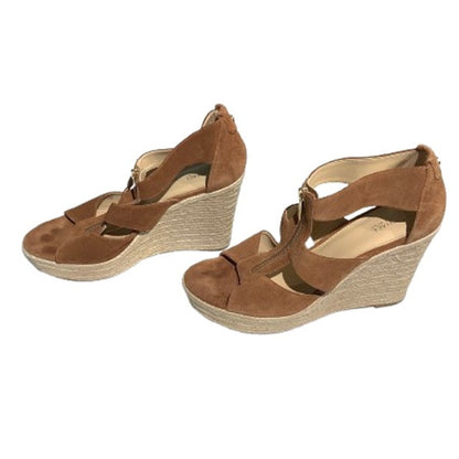 Michael Kors Damita Espadrille Wedge Sandals 9.5M – Suede, Zip Front, Summer