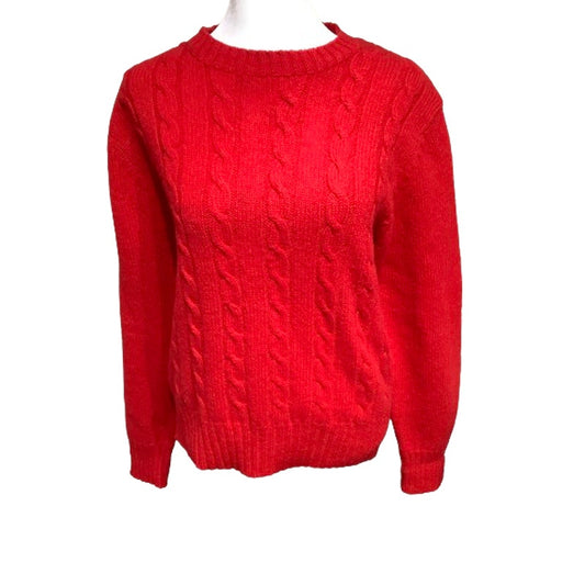 J.S. Classic Traditional Elegance Red Cable Knit Sweater L Shetland Wool Preppy