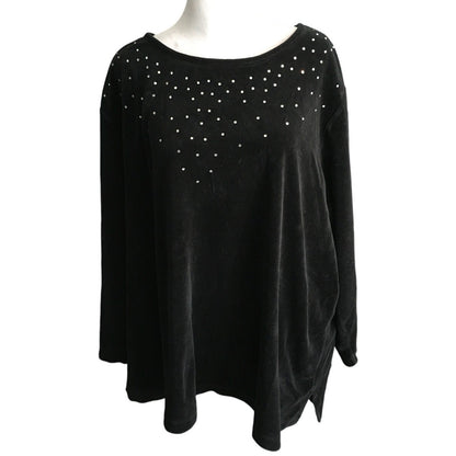 Quacker Factory Black Long Sleeve Top – Elegant, Sparkly, Comfortable