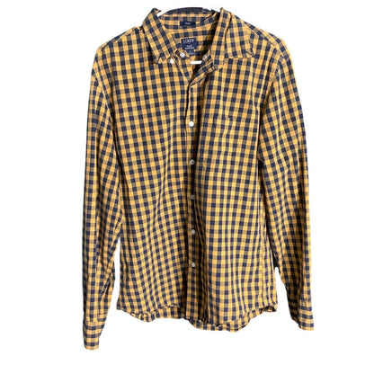 J.Crew Men's L Yellow Blue Gingham Slim Flex Washed Button Down Shirt