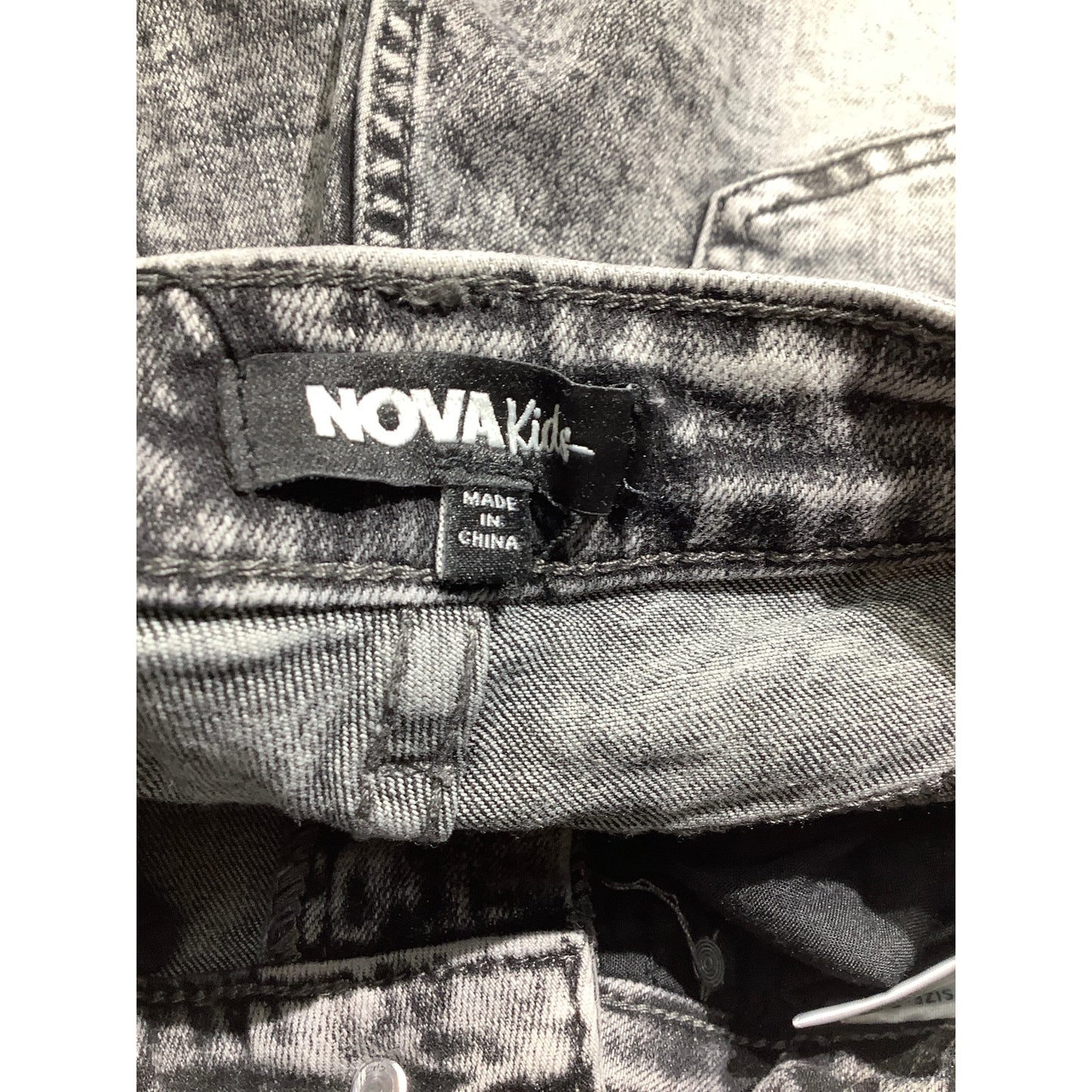 Nova Kids Black Gray Acid Wash Jeans Child Size 7 — Distressed, Bootcut, Trendy