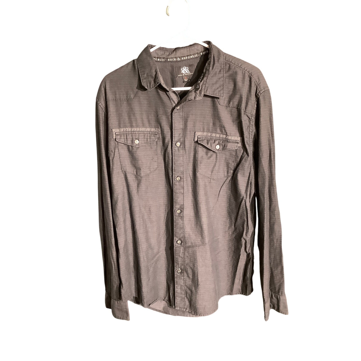 Rock & Republic Men's L Black 100% Cotton Textured Long Sleeve Button Down