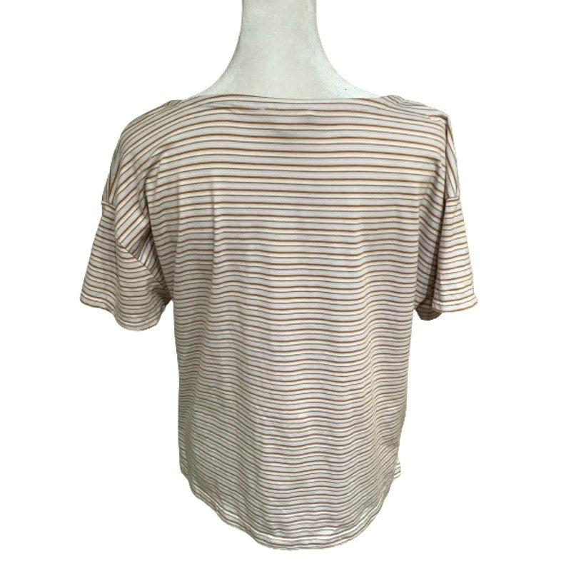 Madewell White/Orange Striped Short Sleeve Top Size M Casual, Preppy, Versatile