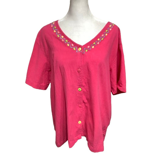 Jane Ashley Women's Short Sleeve Top 1XL  Eclectic Embroidered Boho Charm