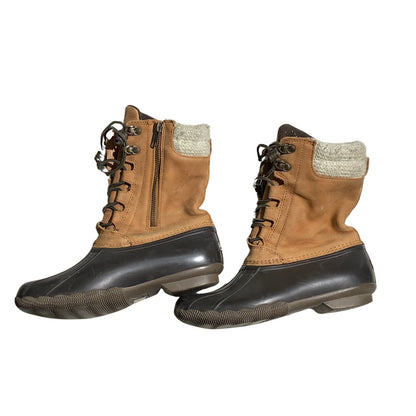 Sperry Saltwater Misty Duck Boots Tan Women’s 7M — Waterproof, Outdoor, Lace-Up
