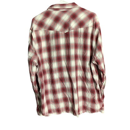 Lucky Brand Men's L Red White Western Classic Fit Plaid Button Down