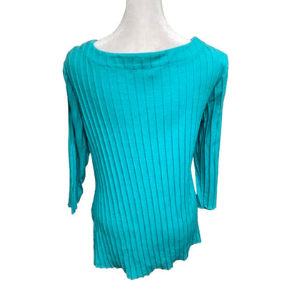 Ali Miles Blue 3/4 Sleeve Ribbed Tunic Top Size M - Artistic, Modern, Versatile