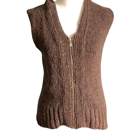 Talbots Confetti Knit Sleeveless Zip Hoodie Women Small — Cozy, Layering, Casual
