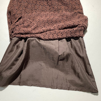 Brown Floral Lace Midi Skirt Women’s — Lined, Drawstring Waist, Elegant