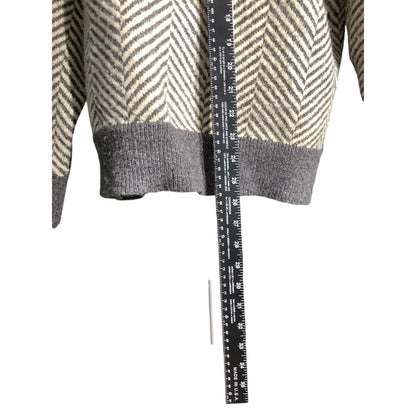POL Gray White Chevron V-Neck Hoodie Women Small — Cozy, Boho, Oversized
