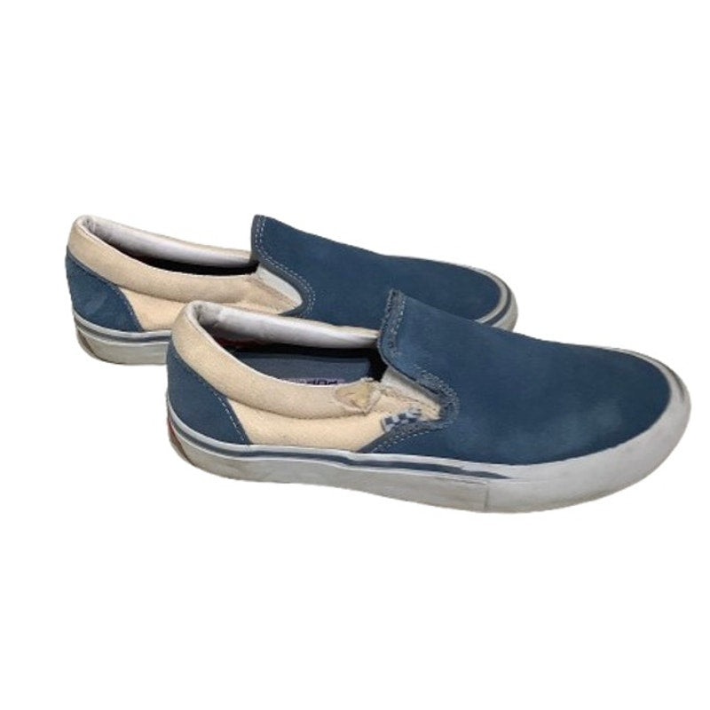 Vans Men's 7.5 Blue & Beige Slip-On Sneakers - Casual, Skate, Streetwear