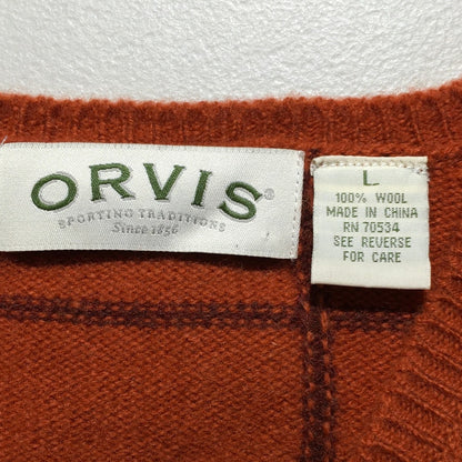Orvis Orange Wool V-Neck Sweater Size L - Preppy, Cozy, Minimalist