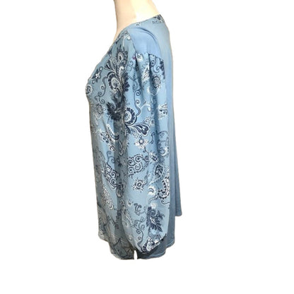 Market & Spruce Light Blue Paisley V-Neck Long Sleeve Top XL  Boho, Feminine