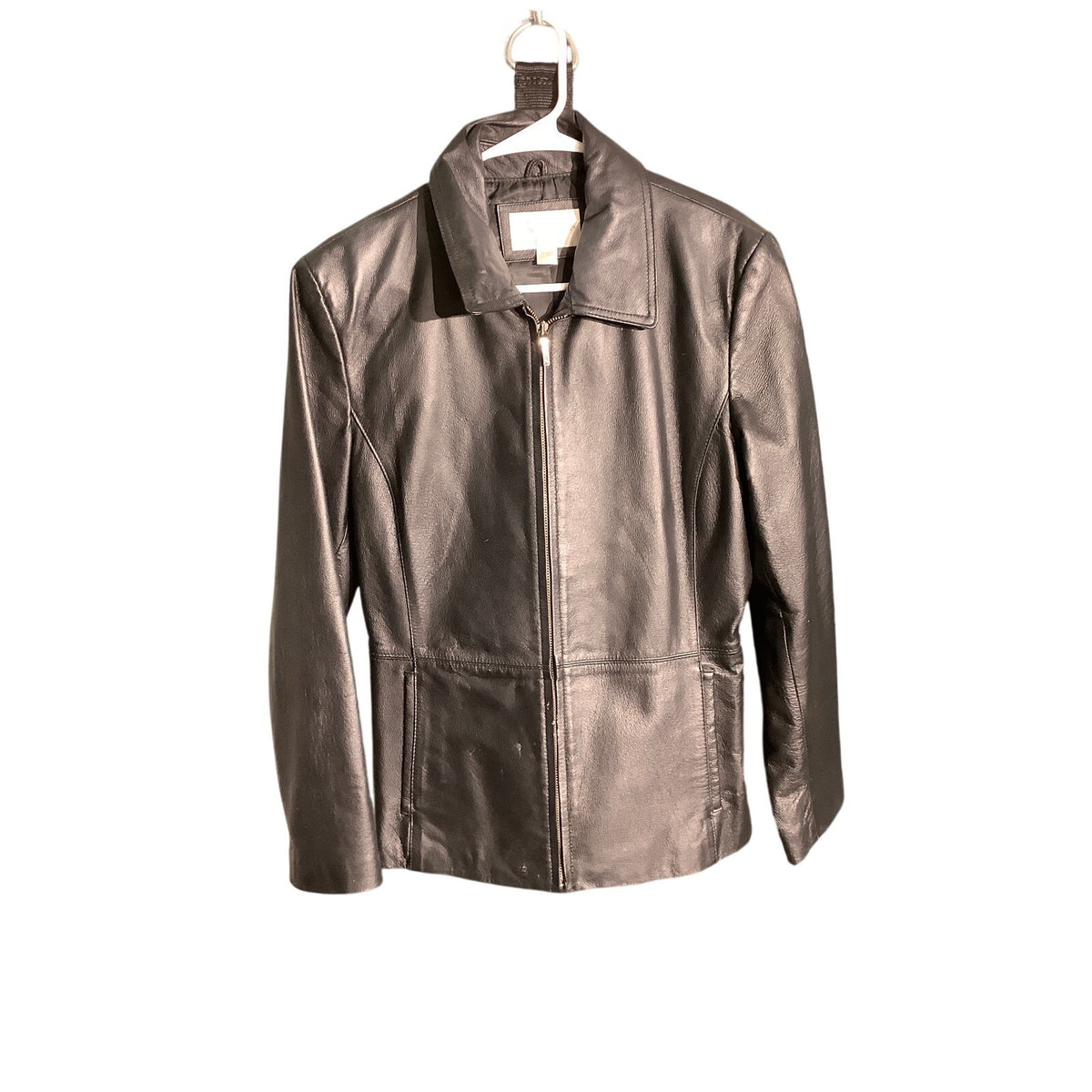 Worthington Women's M Black 100% Leather Full Zip Jacket Classic Collar