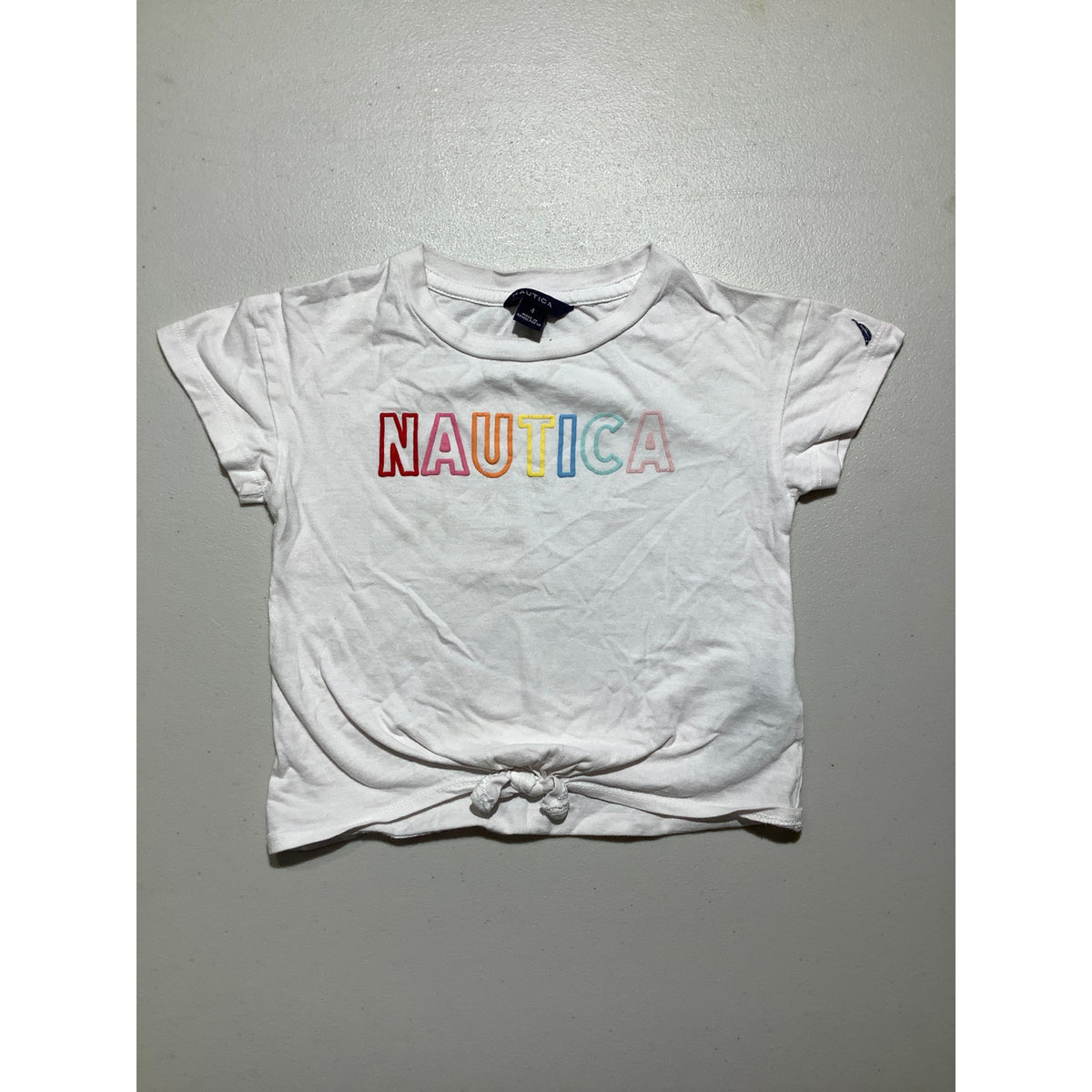 Nautica Toddler Boys Size 4 White 100% Cotton Logo Crewneck T-Shirt
