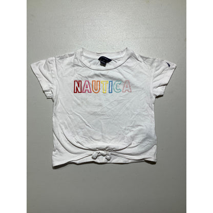 Nautica Toddler Boys Size 4 White 100% Cotton Logo Crewneck T-Shirt