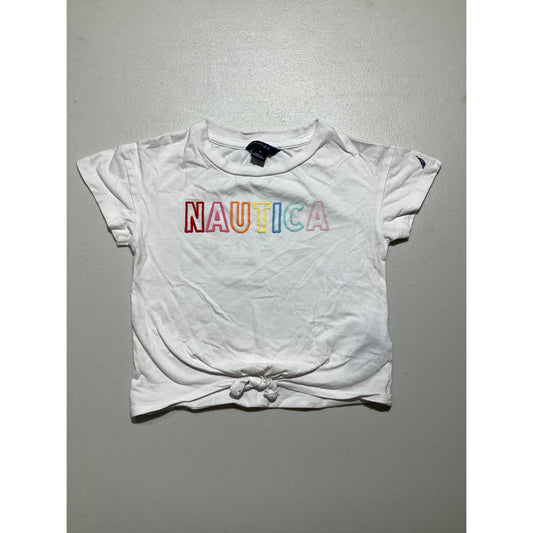 Nautica Toddler Boys Size 4 White 100% Cotton Logo Crewneck T-Shirt