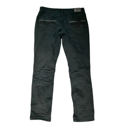 Fried Denim Slim Fit Black Jeans with Green Tint 36x32 Streetwear, Grunge