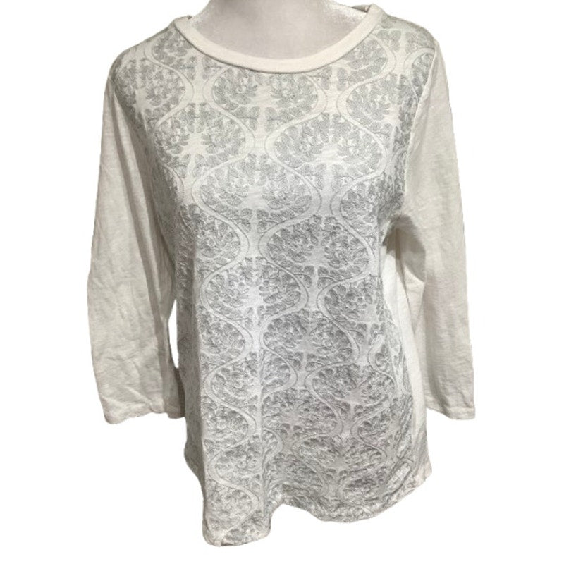 J. Crew White Embroidered Long Sleeve Top Size L - Boho, Feminine, Classic