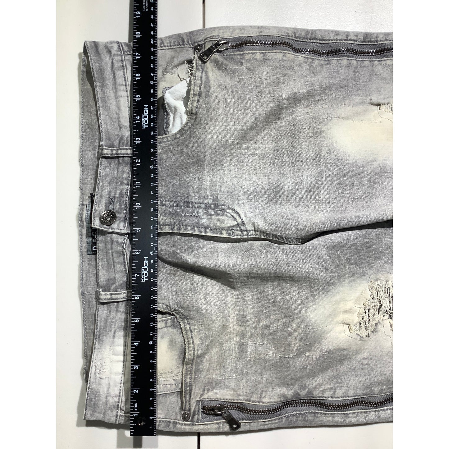 Decibel Distressed Jeans Men’s Size 36W 32L — Moto Style, Zip Detail, Slim Fit