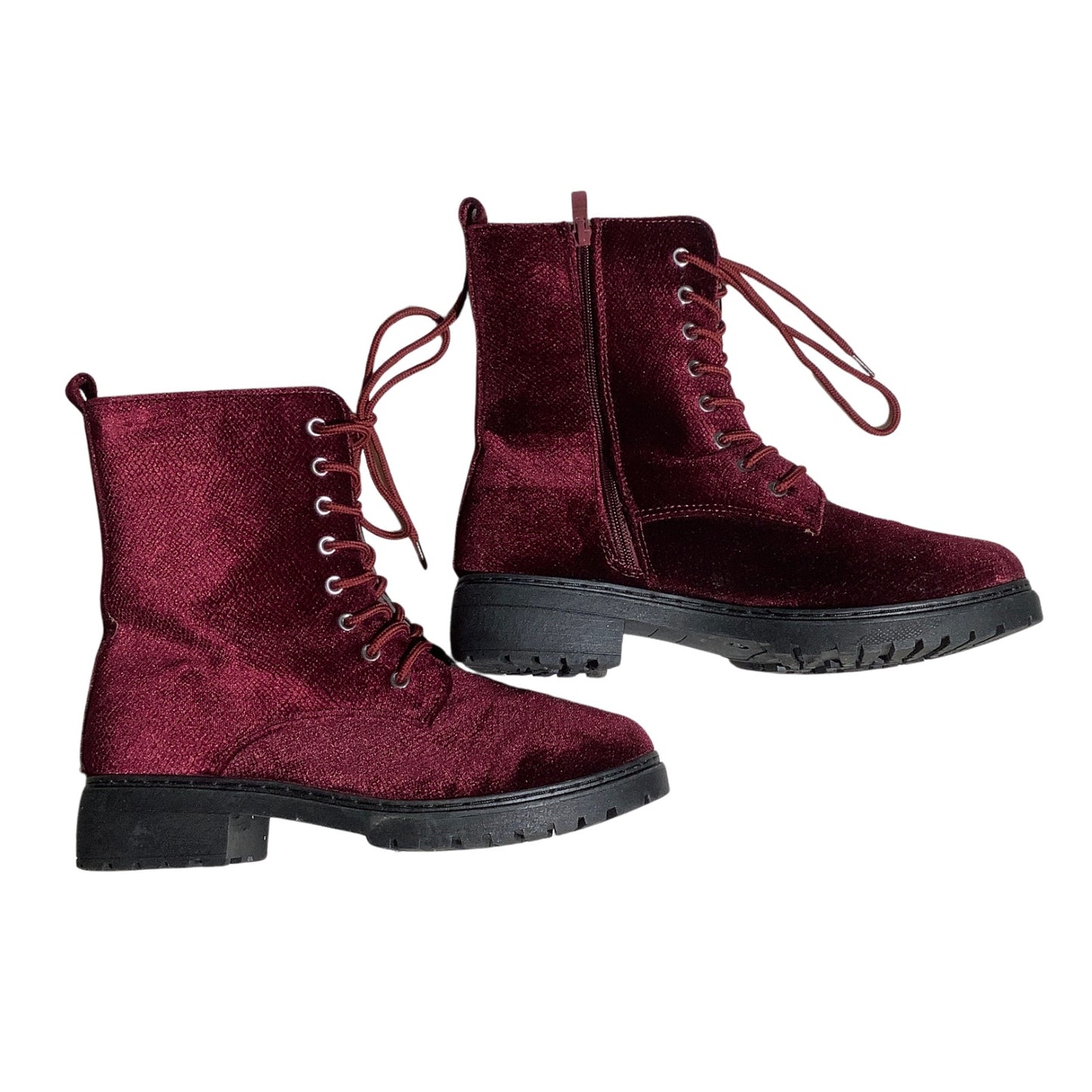 Wanted Crushed Velvet Boots Women Size 11 Burgundy — Goth, Grunge, Y2K