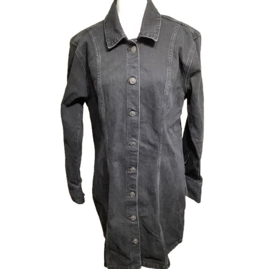 Abercrombie & Fitch Black Denim Button-Down Jean Dress L Petite Classic, Casual