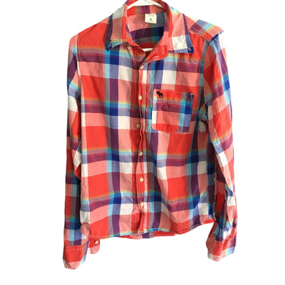 Abercrombie & Fitch Red/Blue Plaid Button-Up Shirt  M - Preppy, Classic, Casual