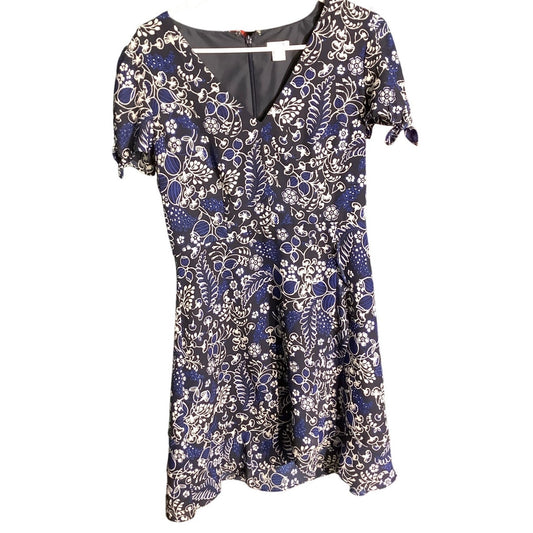 J.Crew Women's Floral V-Neck Dress Size 6 – Short Sleeve, Fit & Flare, Back Zip