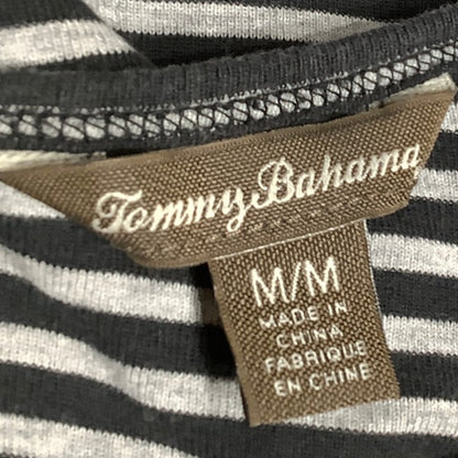 Tommy Bahama Black & Grey Striped Short Sleeve Top M Casual Minimalist, Everyday