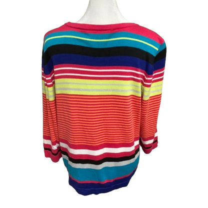 Cardigan Sweater Sz 1X Striped Multicolor Pink Blue Yellow Jillian Nicole