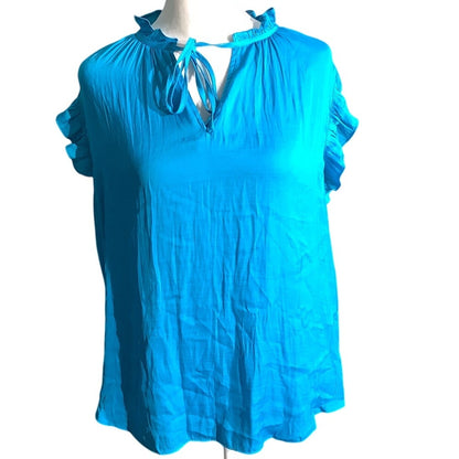Rachel Roy Tie Front Blouse Women’s Size L — Ruffle Sleeve, Mandarin Collar, NWT