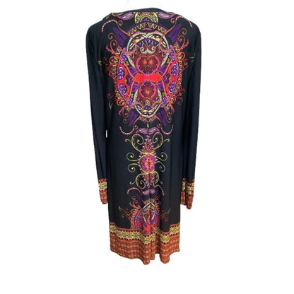 Emma & Michelle Black Multicolor Long Sleeve Maxi Dress L Boho, Paisley, Vibrant