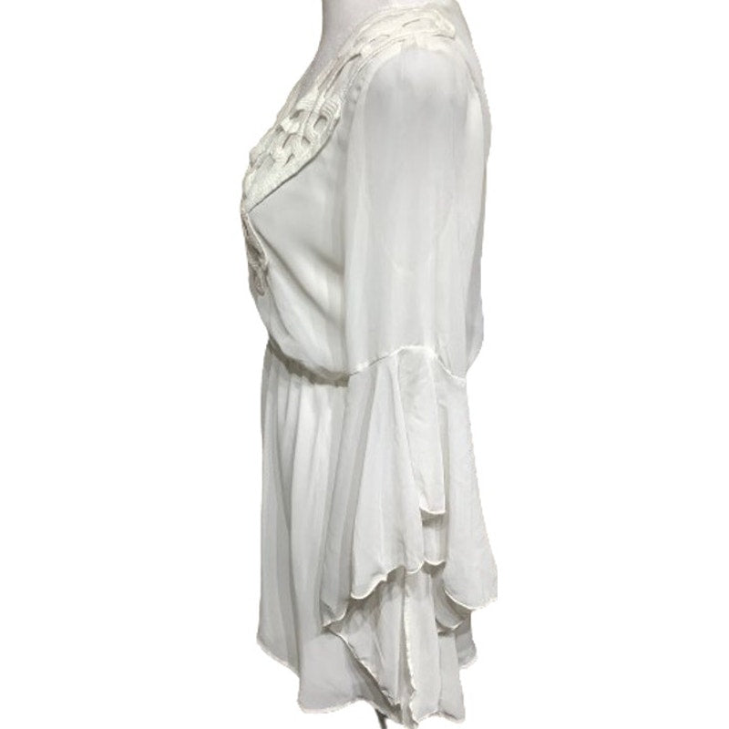 Auditions Dress White Boho Chic Bell Sleeves Embroidered V-Neck Fairy Whymsical