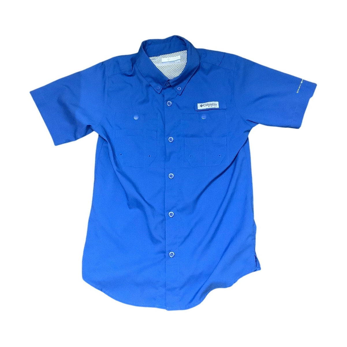 Columbia PFG Kids Fishing Shirt Medium 10/12 Bright Blue, Short Sleeve, Outdoor