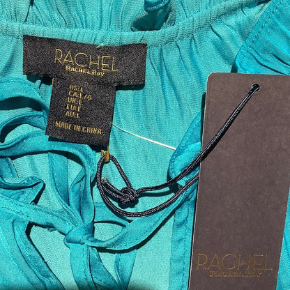 Rachel Roy Tie Front Blouse Women’s Size L — Ruffle Sleeve, Mandarin Collar, NWT