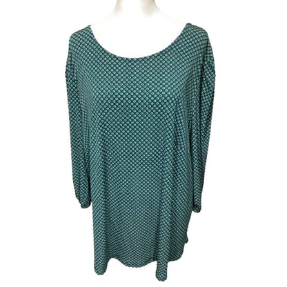 Adrienne Papell Green Long Sleeve Shirt 2X Pattern Casual Sophisticated Elegant