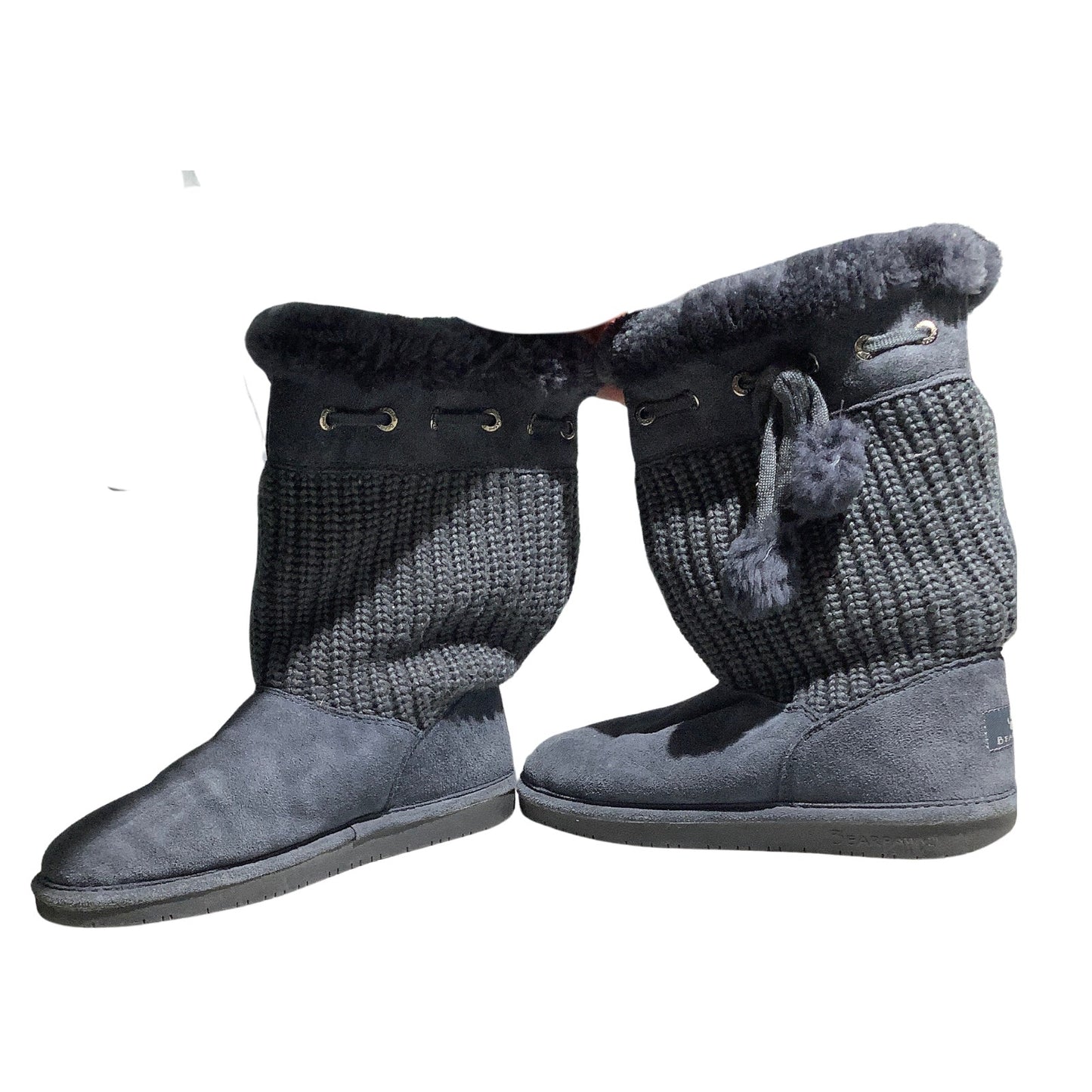 Bearpaw Gray Suede Knit Tall Boots Women’s 9 — Cozy, Winter, Fur-Lined