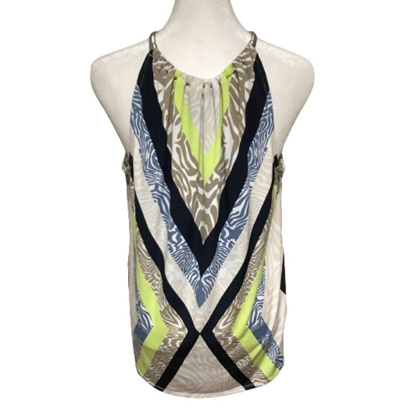 Alfani Women's Sleeveless Top, Size M, Boho, Tropical, Geometric, Lime/Blue/Tan