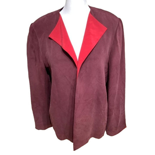 Miller Shor 100% Silk Maroon Blazer - Size 6 - Vintage, Elegant, Timeless