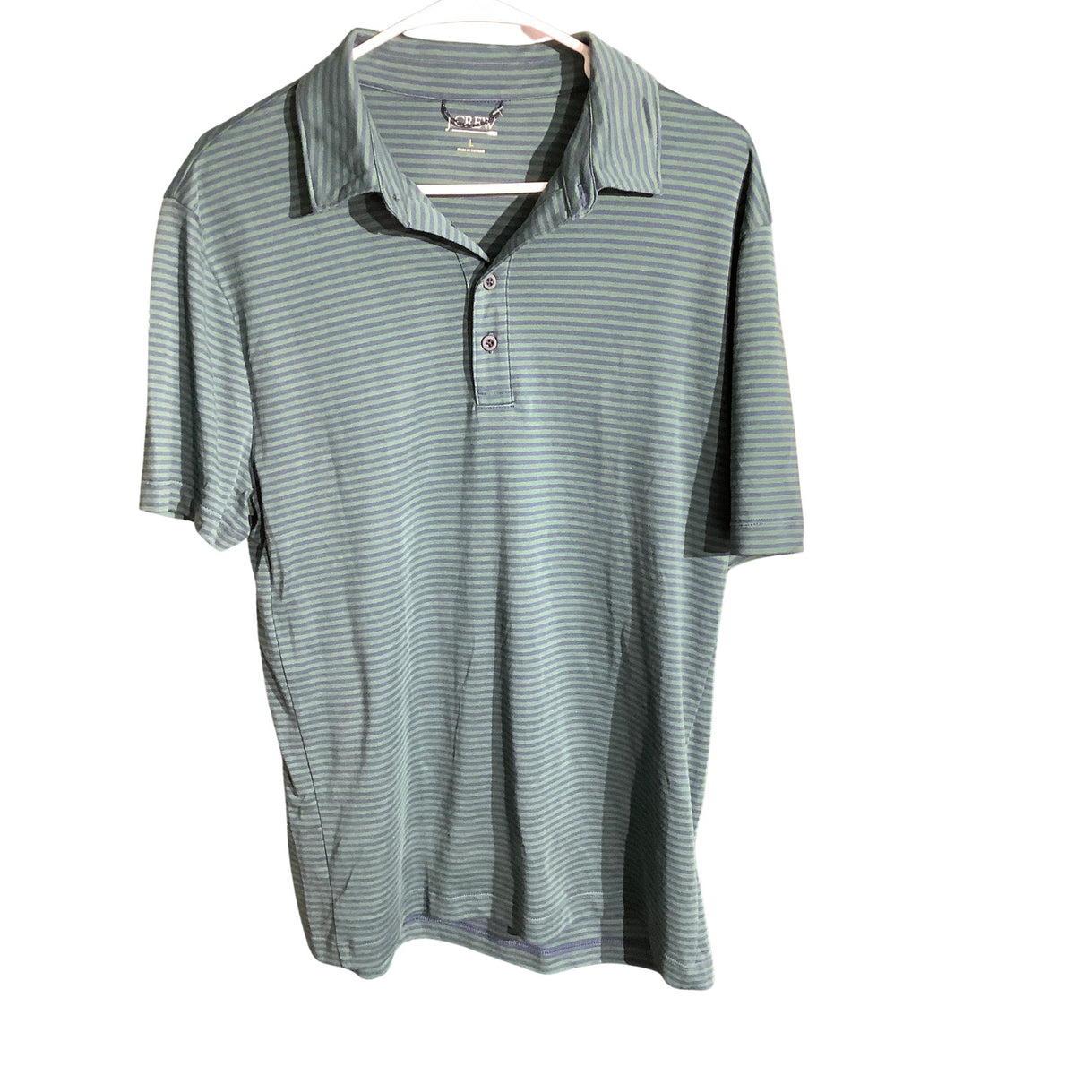 J.Crew Men’s Large Green Navy Striped Performance Polo — Preppy, Sporty, Classic