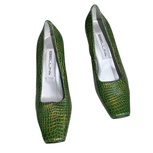 Bellini Green Snake Print Heels Women’s Size 7M – Retro, Textured, Square Toe