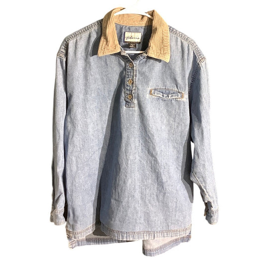 Express Bleus Denim Pullover Shirt Women’s Size M — Vintage, Casual, Retro