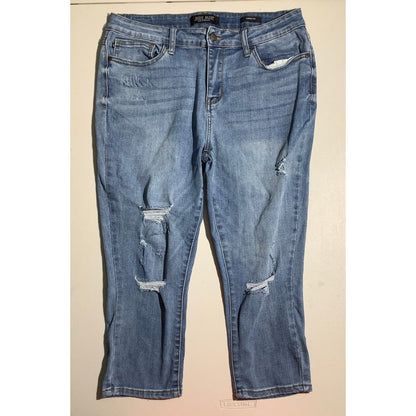 Judy Blue Women's 32 Light Wash Distressed Capri Jeans Stretch Denim