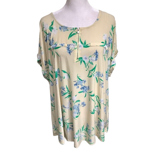 Lily Morgan Yellow Floral Top with Zipper 2X Cottagecore, Feminine, Comfortable