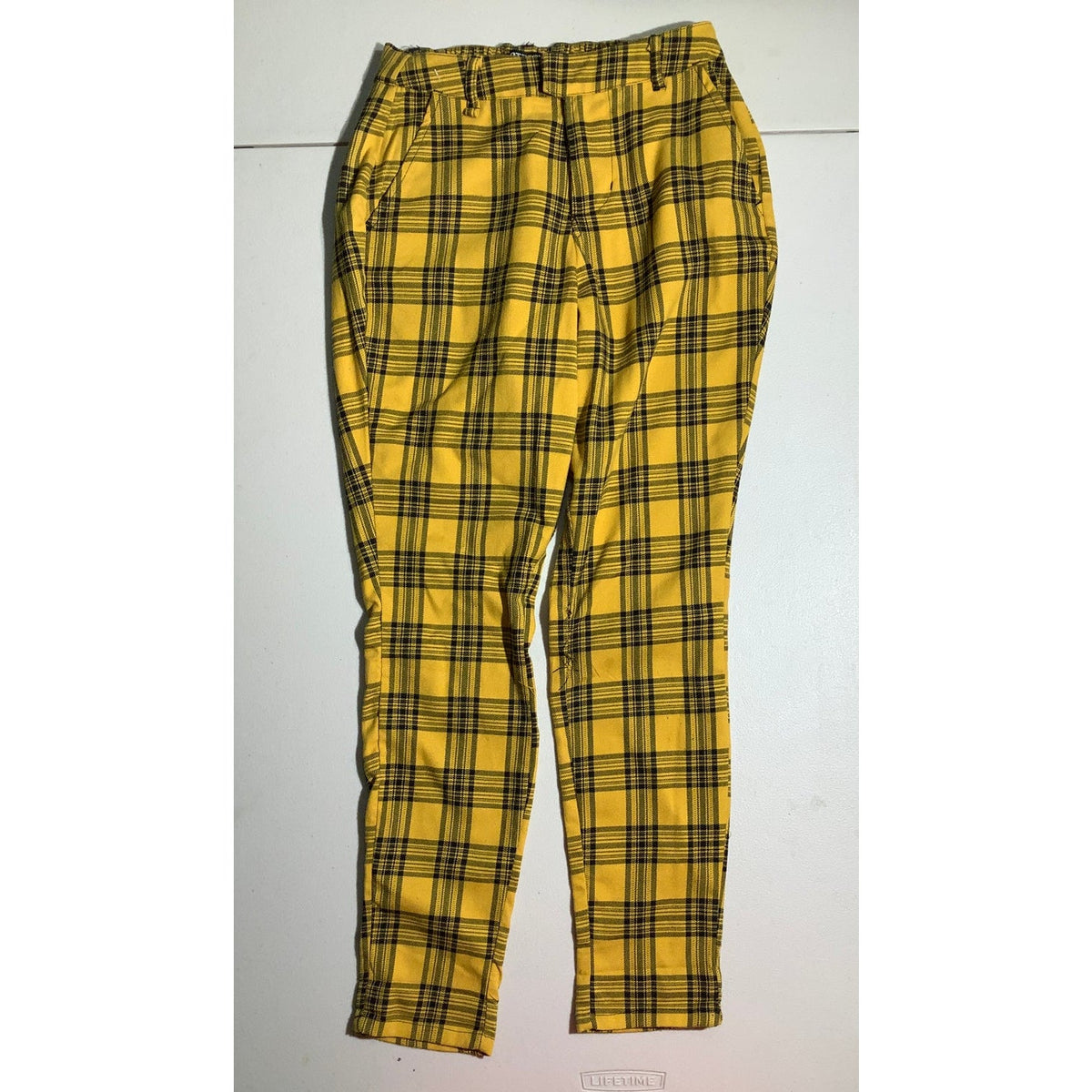 Hot Topic Women's XS Yellow Plaid Cropped Ankle Punk Goth Y2K Pants
