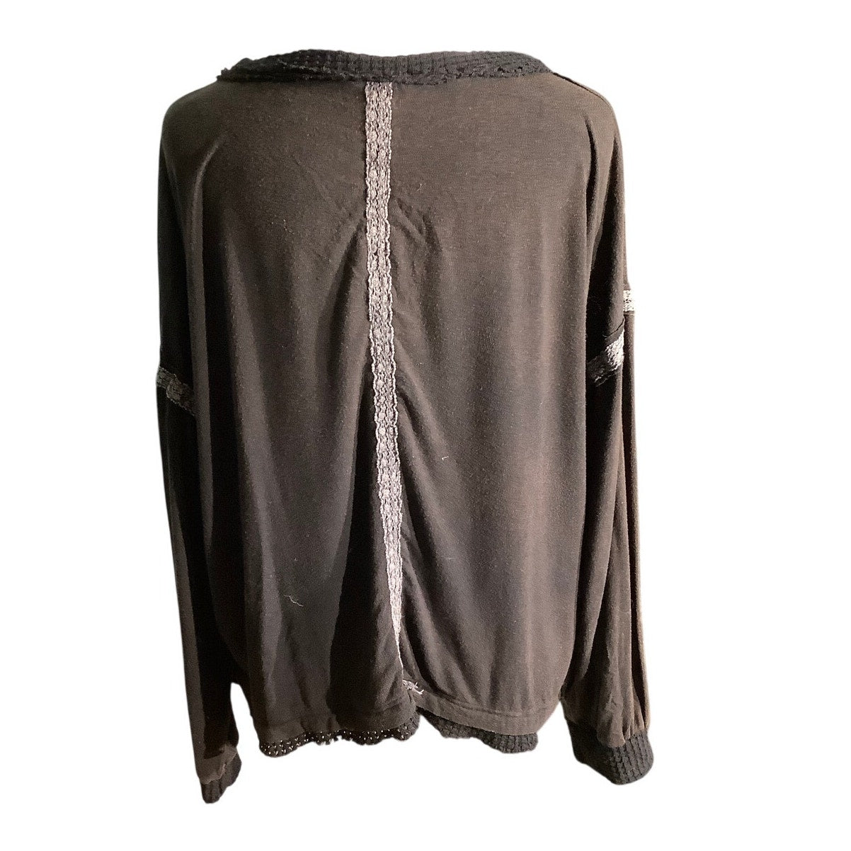 POL Black Embroidered V-Neck Long Sleeve Top Women’s Size S— Boho, Casual, Flowy